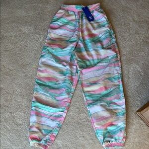 Adidas Pink and Green Joggers with Abstract Design